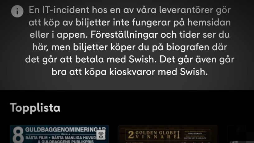 Filmstaden app meddelande